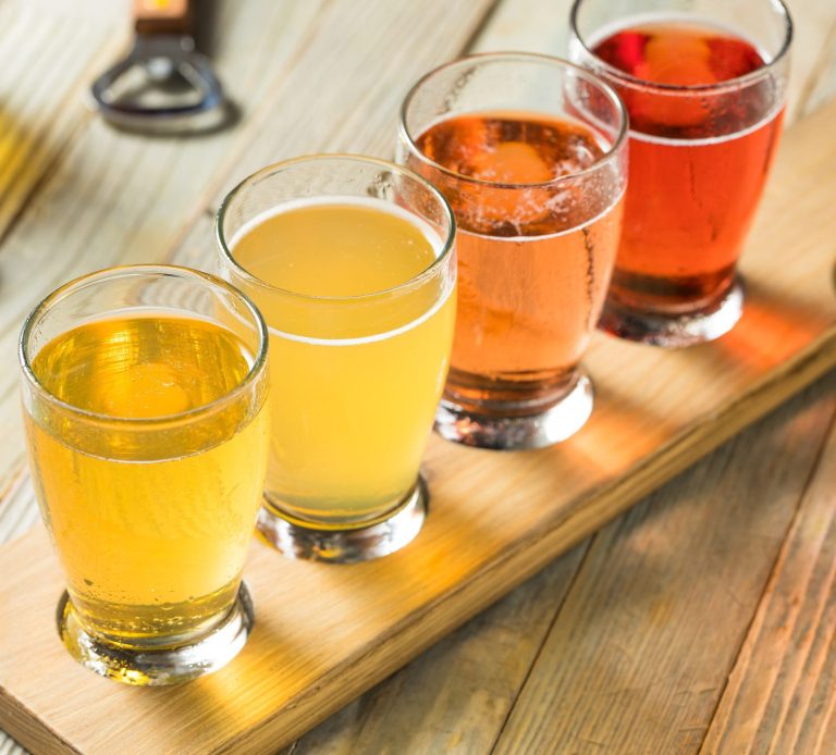 A tasting flight of cider glasses